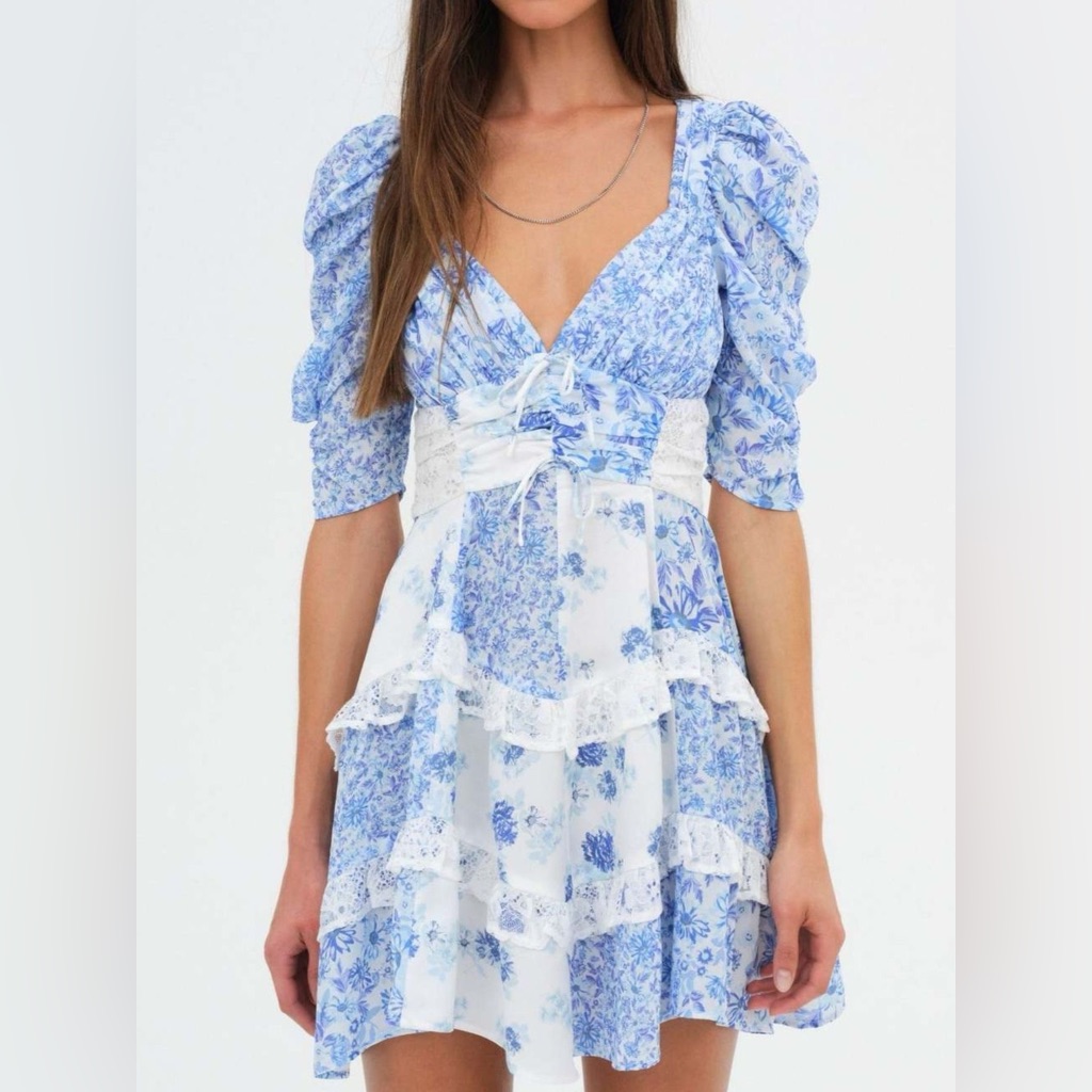 Floral Blue Ruffle Dress
